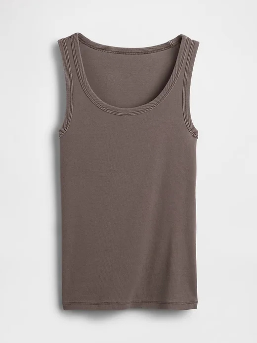 Flat-lay product photo of a ribbed tank top used as try-on input